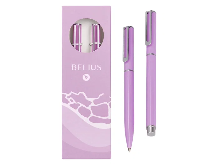 Belius Endless Summer Juego Bolígrafo y Roller Aluminio Morado y Plateado Tinta Azul Caja Diseño