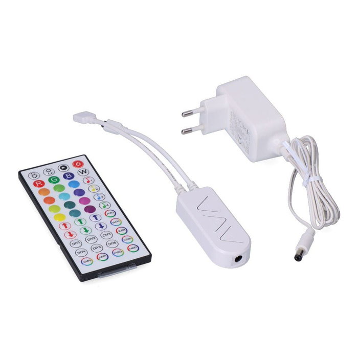 EDM Tira LED RGB Adhesiva 5m, Control por App Tuya y Mando, 4.5W/m, 24V DC, IP65, 60 LEDs/m, Cortable, con Transformador y Accesorios