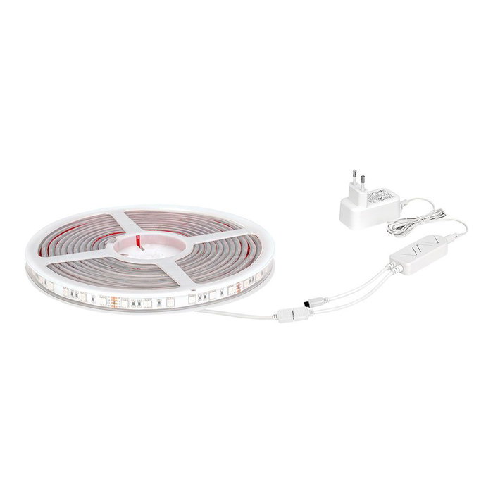 EDM Tira LED RGB Adhesiva 5m, Control por App Tuya y Mando, 4.5W/m, 24V DC, IP65, 60 LEDs/m, Cortable, con Transformador y Accesorios