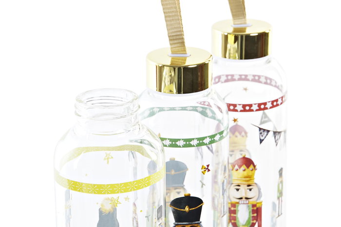 DKD Home Decor Botella Navidad Fantasia Multicolor Transparente Cascanueces Cristal Pvc 6.5 x 24 x 6.5 cm (3 Unidades) 550ml