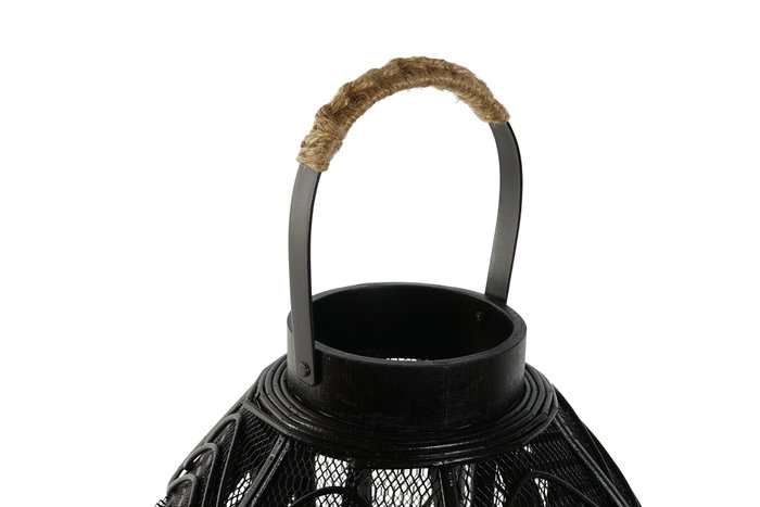 DKD Home Decor Portavelas de Metal y Ratán Negro