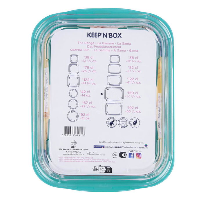 Recipiente Rectangular Vidrio Keep'N Lagon Luminarc 28x21x6 cm - 150 cL