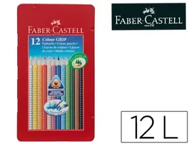 Faber Castell Lápices de Colores Acuarelables Colour Grip Triangular Caja Metálica de 12 Colores Surtidos