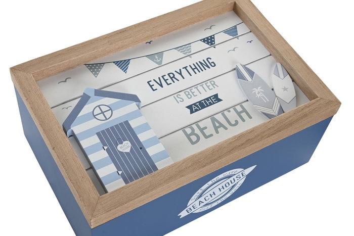 DKD Home Decor Set de 2 Cajas de Almacenaje MDF Blanco y Azul