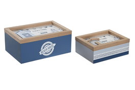 DKD Home Decor Set de 2 Cajas de Almacenaje MDF Blanco y Azul
