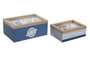DKD Home Decor Set de 2 Cajas de Almacenaje MDF Blanco y Azul