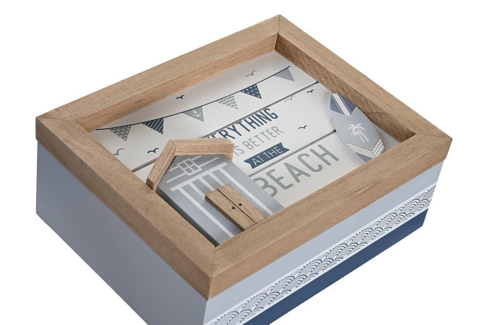 DKD Home Decor Set de 2 Cajas de Almacenaje MDF Blanco y Azul