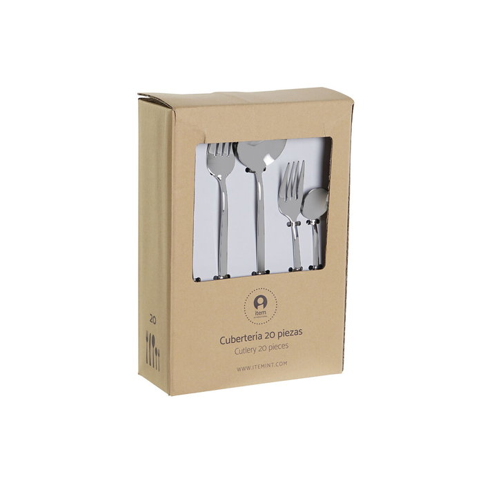 DKD Home Decor Cubertería Basicos Plateado Set de 20 piezas 0.5 x 22 x 2 cm Acero Inoxidable