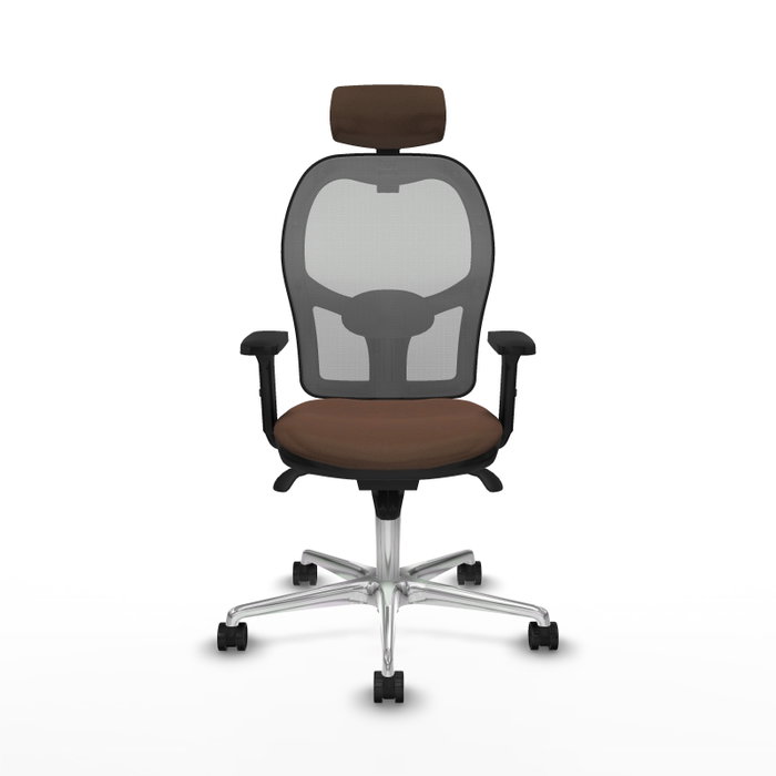 PIQUERAS Y CRESPO Silla de oficina Jorquera con mecanismo sincro, tela marrón y malla gris PIQUERAS Y CRESPO Silla de oficina Jorquera con mecanismo sincro, tela marrón y malla gris
