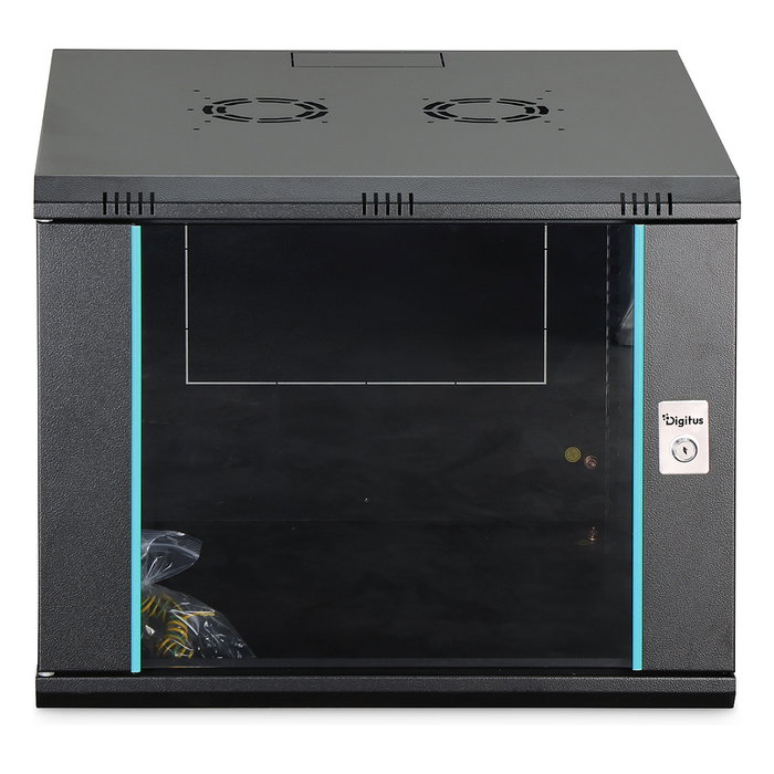 Digitus Dynamic-N Caja Mural o Bastidor de Pared 9U, 600x600x196 mm, Capacidad 60 kg, con Puerta de Cristal, Rieles y Gestión de Cables