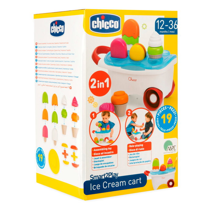 Chicco Carrito de Helados con 19 Piezas, Juguete de Roles y Apilamiento, +12 Meses Chicco Carrito de Helados con 19 Piezas, Juguete de Roles y Apilamiento, +12 Meses