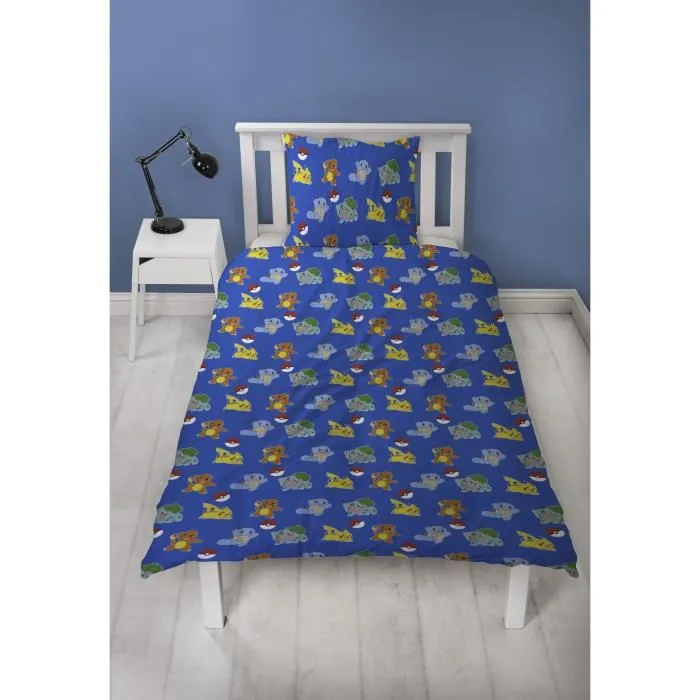 Pokemon AAART15020 Juego de Cama Pikachu y Starter 1G V Microfibra 140x200cm + Funda Almohada 63x63cm