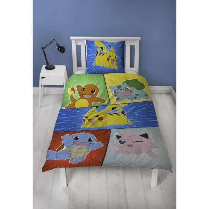 Pokemon AAART15020 Juego de Cama Pikachu y Starter 1G V Microfibra 140x200cm + Funda Almohada 63x63cm