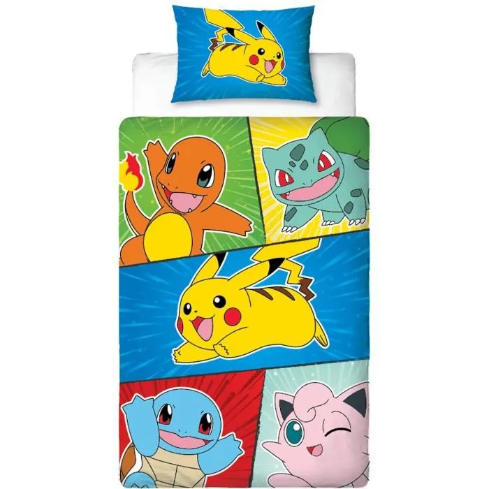 Pokemon AAART15020 Juego de Cama Pikachu y Starter 1G V Microfibra 140x200cm + Funda Almohada 63x63cm