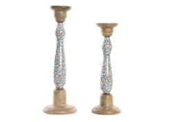 DKD Home Decor Set de 2 Portavelas de Mango y Metal Marrón