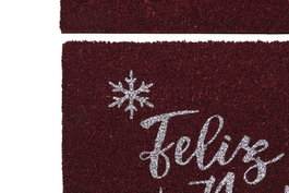 DKD Home Decor Set de 2 Felpudos de Fibra de Coco Feliz Navidad Rojo y Blanco