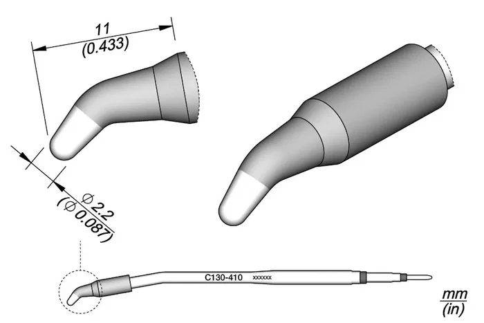 JBC TOOLS Pico cono acodado de 2,2mm