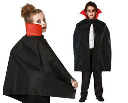 Capa Corta Negra Con Cuello Rojo 70 cm Para Niños - Ideal para Disfraces Ligeros y Adolescentes