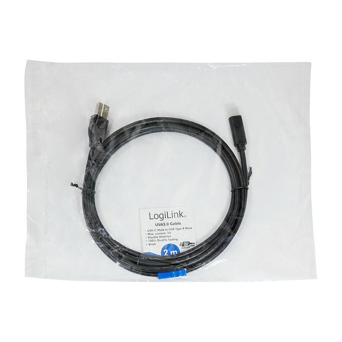 LogiLink Cable USB 3.2 Gen1 de USB-C a USB-B, 2 m, Negro