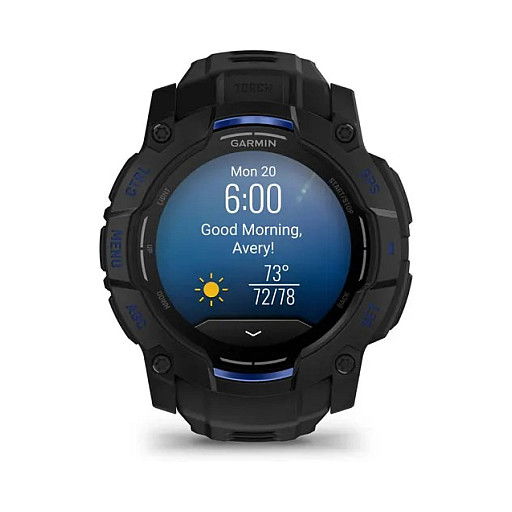 Garmin Instinct 3 Reloj Inteligente con Pantalla AMOLED de 45 mm, GPS, Caja de Aluminio y GFRP, Correa de Silicona Intercambiable Negro/Azul Bolt, Resistencia al Agua 10 ATM