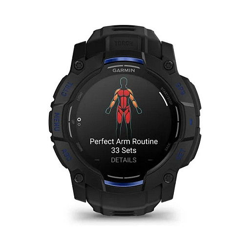 Garmin Instinct 3 Reloj Inteligente con Pantalla AMOLED de 45 mm, GPS, Caja de Aluminio y GFRP, Correa de Silicona Intercambiable Negro/Azul Bolt, Resistencia al Agua 10 ATM