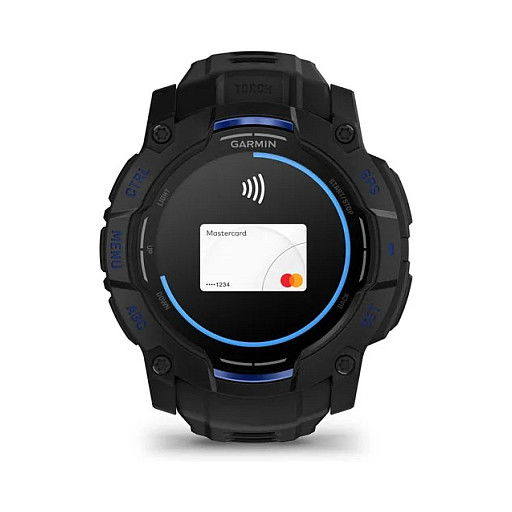 Garmin Instinct 3 Reloj Inteligente con Pantalla AMOLED de 45 mm, GPS, Caja de Aluminio y GFRP, Correa de Silicona Intercambiable Negro/Azul Bolt, Resistencia al Agua 10 ATM