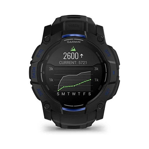 Garmin Instinct 3 Reloj Inteligente con Pantalla AMOLED de 45 mm, GPS, Caja de Aluminio y GFRP, Correa de Silicona Intercambiable Negro/Azul Bolt, Resistencia al Agua 10 ATM