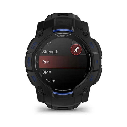Garmin Instinct 3 Reloj Inteligente con Pantalla AMOLED de 45 mm, GPS, Caja de Aluminio y GFRP, Correa de Silicona Intercambiable Negro/Azul Bolt, Resistencia al Agua 10 ATM