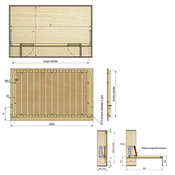 HERRAJES ALK Somier Abatible Horizontal Modelo 41.16 Serena 800x1900 Mm Con Patas Para Muebles Compactos Y Espacios Reducidos