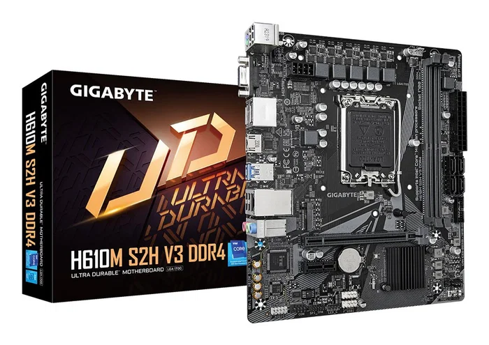 Gigabyte Placa Base H610M S2H V3 DDR4 Intel LGA 1700 Micro ATX con PCIe M.2, Soporte para Procesadores Intel Core de 12ª a 14ª Gen, 2x DIMM DDR4, HDMI, DisplayPort