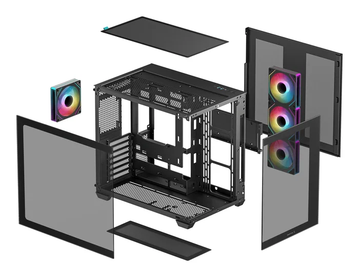DeepCool CG530 4F Midi Torre PC Gaming Negro ATX/ITX con Ventana Lateral y 4 Ventiladores ARGB, 7 Ranuras de Expansión y USB 3.2 Type-C