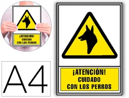 Archivo 2000 Pictograma Señal Informativa Atencion Cuidado Con Los Perros PVC Amarillo Luminiscente 210x297 mm