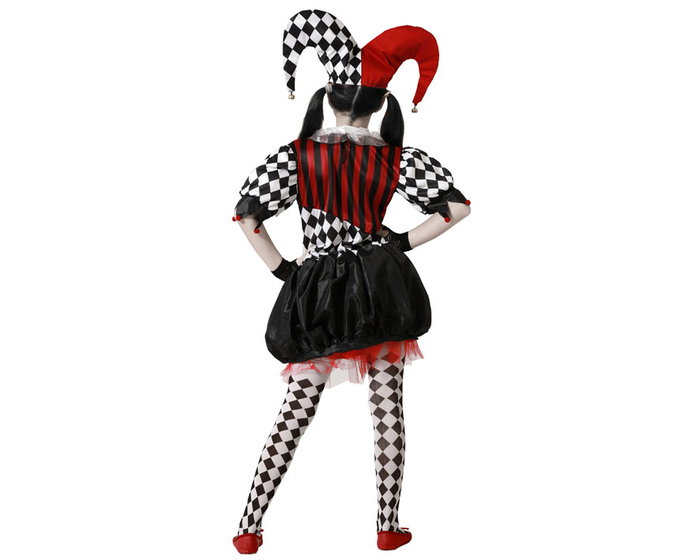 Disfraz Arlequina Vestido y Gorro Cuadros y Rayas Rojo Negro Niña 7-9 Años Disfraz Arlequina Vestido y Gorro Cuadros y Rayas Rojo Negro Niña 7-9 Años