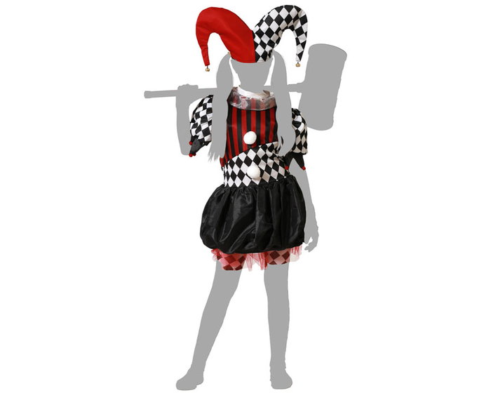 Disfraz Arlequina Vestido y Gorro Cuadros y Rayas Rojo Negro Niña 7-9 Años Disfraz Arlequina Vestido y Gorro Cuadros y Rayas Rojo Negro Niña 7-9 Años