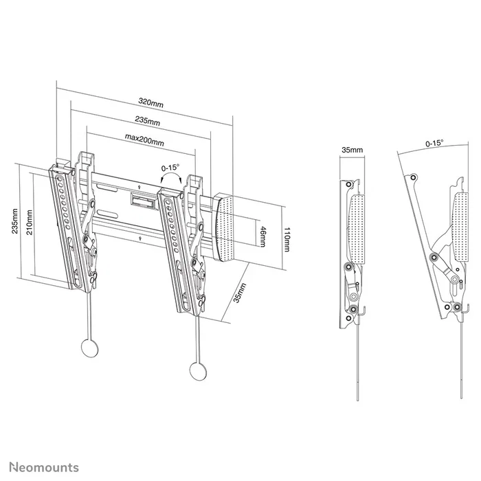 Neomounts NM-W125BLACK Soporte para TV de Pared con Inclinación, Hasta 40" (101.6 cm), VESA 75x75 - 200x200 mm, 20 kg, Negro