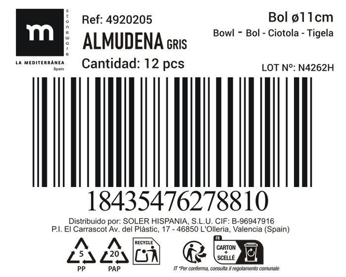 La Mediterranea Bol Gris Almudena ø11cm