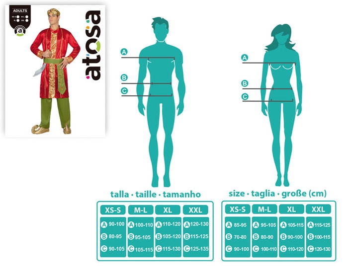 Disfraz Hindú para Hombre Adulto Rojo - Traje con Turbante, Chaqueta, Pantalón y Cinturón Tallas M-L - Multicolor