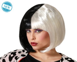 Peluca Bob Corta Bicolor Blanco y Negro para Disfraces y Looks - 120 gr