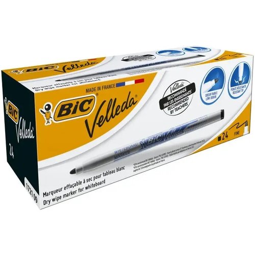 Bic Velleda Marcador para Pizarra Negra Punta Cónica Trazo 1,5-2,8 mm (Set de 24)