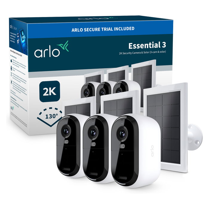 Arlo Essential 3+ Sistema de cámaras de seguridad 2K con 3 paneles solares