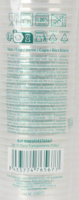 Algon Set de 50 Vasos Transparentes 250 cc - Dimensiones: 8.5 cm de ancho x 32.6 cm de alto x 8.1 cm de largo (18 Unidades)