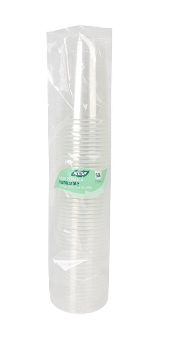 Algon Set de 50 Vasos Transparentes 250 cc - Dimensiones: 8.5 cm de ancho x 32.6 cm de alto x 8.1 cm de largo (18 Unidades)