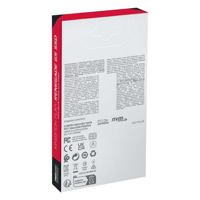 Kingston Fury Renegade G5 M.2 2280 NVMe SSD 4TB PCI Express 5.0 Velocidad Lectura 14800 MB/s