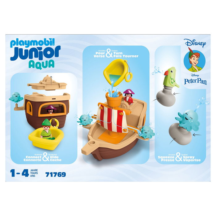 PLAYMOBIL 71769 Junior & Disney - Peter Pan Piratenschiff mit Wasserspritzspaß, Piratenschiff con efecto agua, juguete de construcción para niños a partir de 1 año