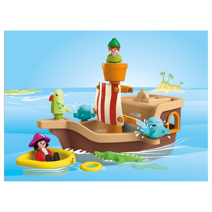 PLAYMOBIL 71769 Junior & Disney - Peter Pan Piratenschiff mit Wasserspritzspaß, Piratenschiff con efecto agua, juguete de construcción para niños a partir de 1 año