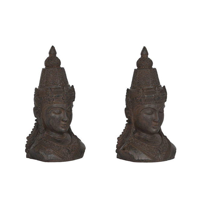DKD Home Decor Set de 2 Sujetalibros de Resina Buda Marrón Oscuro