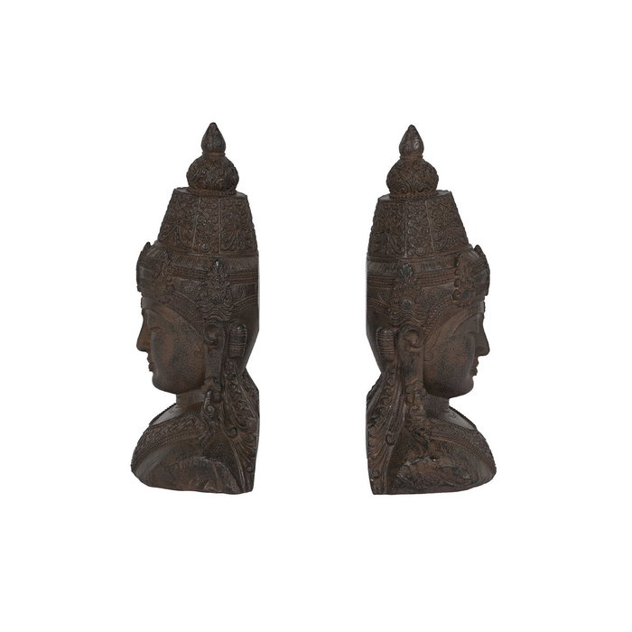 DKD Home Decor Set de 2 Sujetalibros de Resina Buda Marrón Oscuro