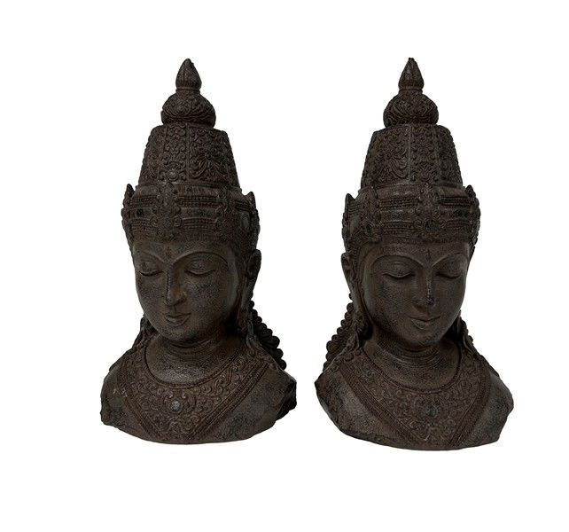 DKD Home Decor Sujetalibros Oriental Buda Resina Marron Oscuro 11 x 28 x 15 cm Set de 2