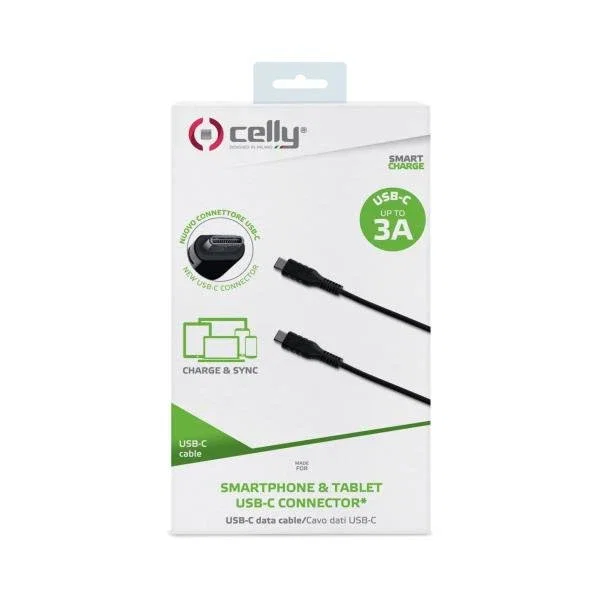 Celly USBCUSBCBK - Cable USB C a USB C 1 m, USB 3.2 Gen 1 (3.1 Gen 1), 60W, Negro - Compatible con Huawei P40, Xiaomi Redmi