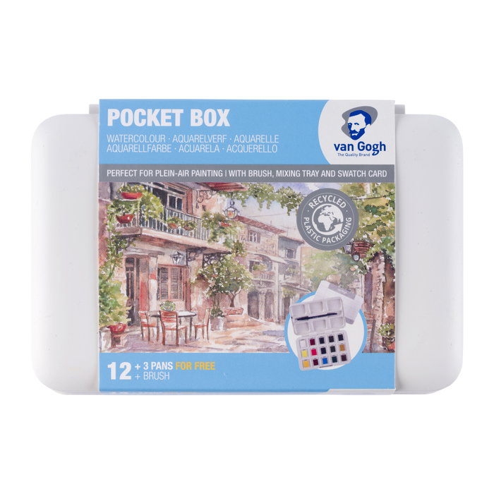 Talens Van Gogh Acuarelas Básicas en Medias Pastillas con 12 Unidades + 3 Gratis y Pincel